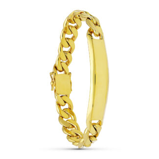 18K PULSERA ESCLAVA ORO AMARILLO BARBADA MACIZA ANCHO: 10MM, LARGO: 20,5 CM PLACA CHAPA: 58X11MM