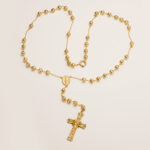 18K ROSARIO ORO AMARILLO CON BOLAS 6 MM, CRUZ 45X27 MM Y MILAGROSA, CADENA 65 CM