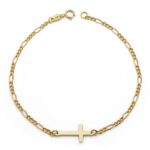 18K PULSERA ORO AMARILLO CRUZ 17 MM LARGO 19CM ESLABON 3X1 1,8 MM