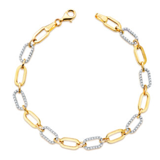 18K PULSERA ORO BICOLOR ESLABONES HUECOS Y CIRCONITA ANCHO: 5 MM, LARGO: 19CM