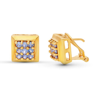 18K PENDIENTES ORO AMARILLO CIRCONITA 10X10 MM CIERRE OMEGA