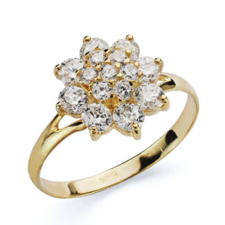 18K SORTIJA ORO AMARILLO CUAJO PIÑA CON CIRCONITAS, ANCHO: 12 MM