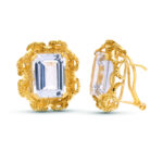 18K PENDIENTES ORO AMARILLO PIEDRA 20X17 MM CIERRE OMEGA