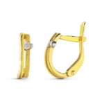 18K PENDIENTES ORO BICOLOR DIAMANTES TALLA BRILLANTE 9X3 MM CIERRE CATALAN