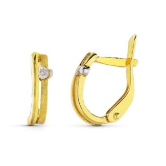 18K PENDIENTES ORO BICOLOR DIAMANTES TALLA BRILLANTE 9X3 MM CIERRE CATALAN