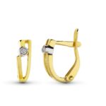 18K PENDIENTES ORO BICOLOR DIAMANTES TALLA BRILLANTE 10X3 MM CIERRE CATALAN