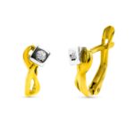 18K PENDIENTES ORO BICOLOR CON DIAMANTES NATURALES SI-H TALLA BRILLANTE, CIERRE CATALAN