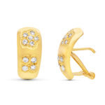 18K PENDIENTES ORO AMARILLO FLORES CIRCONITA 17X8 MM CIERRE OMEGA