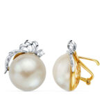 18K PENDIENTES ORO BICOLOR PERLA JAPONESA 15-16 MM, MEDIDA: 21X17MM, OMEGA