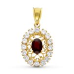 18K COLGANTE ORO AMARILLO FILIGRANA OVAL GRANATE Y CIRCONITAS