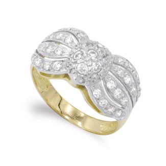 18K SORTIJA ORO BICOLOR LAZO CON CIRCONITAS, ANCHO: 11 MM