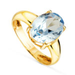 18K SORTIJA ORO AMARILLO CON PIEDRA AGUAMARINA OVAL 12X9MM CON GARRAS,