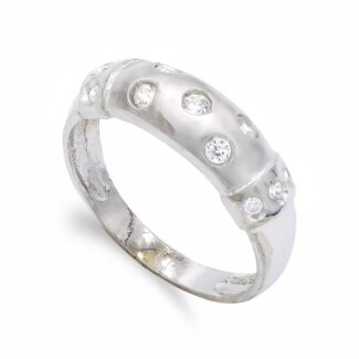 18K SORTIJA ORO BLANCO MATIZADA CON CIRCONITAS, ANCHO: 6,5 MM