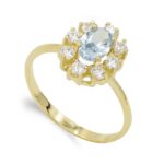 18K SORTIJA ORO AMARILLO CUAJO AGUAMARINA Y CIRCONITAS, ANCHO: 12MM