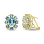 18K PENDIENTES ORO AMARILLO AGUAMARINA 7X5 MM CIERRE OMEGA