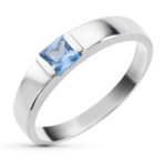 18K SORTIJA ORO BLANCO CIRCONITA AGUAMARINA CUADRADA, ANCHO: 4 MM