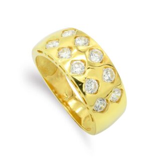 18K SORTIJA ORO AMARILLO MACIZO CON CIRCONITAS, ANCHO 8 MM