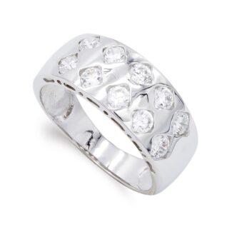 18K SORTIJA ORO BLANCO CON CIRCONITA ANCHO 8 MM