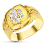 18K SORTIJA ORO AMARILLO MOTIVO CUADRADO CON CIRCONITAS, ANCHO: 12 MM