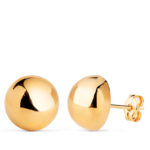 18K PENDIENTES ORO AMARILLO MEDIA BOLA LISA HUECA, ANCHO: 12 MM, CIERRE PRESION