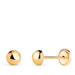 18K PENDIENTES ORO AMARILLO MEDIA BOLA LISA HUECA, ANCHO: 5 MM, CIERRE TUERCA
