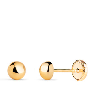 18K PENDIENTES ORO AMARILLO MEDIA BOLA LISA HUECA, ANCHO: 5 MM, CIERRE TUERCA