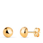 18K PENDIENTES ORO AMARILLO MEDIA BOLA LISA HUECA, ANCHO: 6 MM, CIERRE PRESION