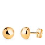 18K PENDIENTES ORO AMARILLO MEDIA BOLA LISA HUECA, ANCHO: 7 MM, CIERRE PRESION