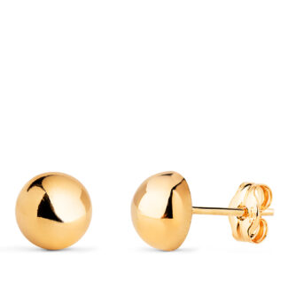 18K PENDIENTES ORO AMARILLO MEDIA BOLA LISA HUECA, ANCHO: 7 MM, CIERRE PRESION