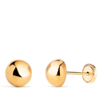 18K PENDIENTES ORO AMARILLO MEDIA BOLA LISA HUECA, ANCHO: 7 MM, CIERRE TUERCA