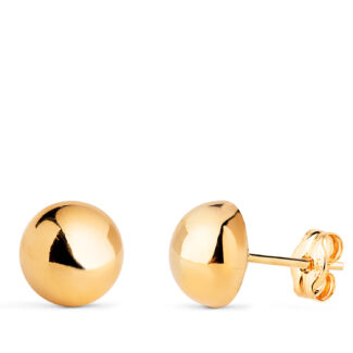 18K PENDIENTES ORO AMARILLO MEDIA BOLA LISA HUECA, ANCHO: 8 MM, CIERRE PRESION
