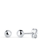 18K PENDIENTES ORO BLANCO BOLA LISA BRILLA HUECA, ANCHO: 4 MM, CIERRE PRESION