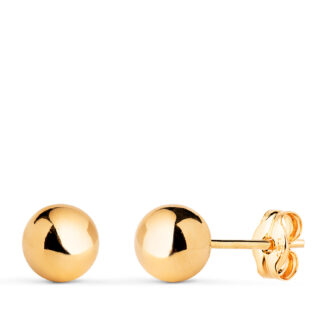 18K PENDIENTES ORO AMARILLO BOLA LISA BRILLA HUECA, ANCHO: 6 MM, CIERRE PRESION