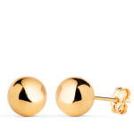 18K PENDIENTES ORO AMARILLO BOLA LISA BRILLA HUECA, ANCHO: 8 MM, CIERRE PRESION