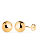 18K PENDIENTES ORO AMARILLO BOLA LISA BRILLA HUECA, ANCHO: 8 MM, CIERRE TUERCA