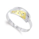 18K SORTIJA ORO BICOLOR MATE Y BRILLO CON CIRCONITAS, ANCHO: 7,5 MM