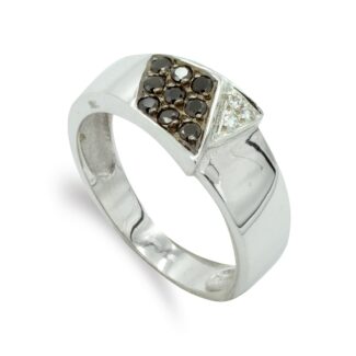 18K SORTIJA ORO BLANCO CON CIRCONITA BLANCAS Y NEGRAS, ANCHO: 8,5 MM