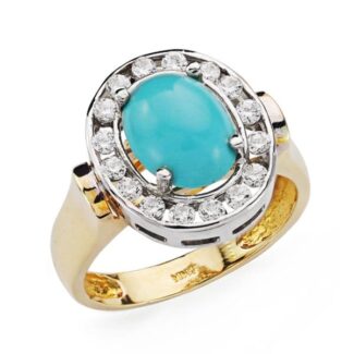 18K SORTIJA ORO BICOLOR OVAL CON TURQUESA CABUJON 10X8 MM, ANCHO: 15,5 MM
