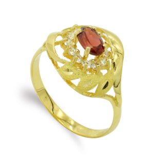 18K SORTIJA ORO AMARILLO GRANATE 6X4 MM, ANCHO: 13 MM