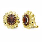 18K PENDIENTES ORO AMARILLO Y PIEDRA OVAL CON CIRCONITA Y HOJAS CIERRE OMEGA