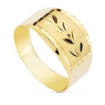 18K SORTIJA ORO AMARILLO LAPIDADA BORDES TALLADOS, ANCHO: 8 MM