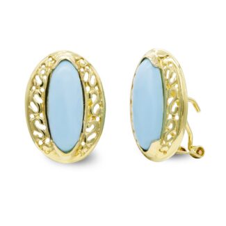 18K PENDIENTES ORO AMARILLO TURQUESA FINA 26X6 MM OMEGA