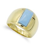 18K SORTIJA ORO AMARILLO TURQUESA FINA 12X6 MM, ANCHO: 14,5MM