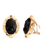 18K PENDIENTES ORO AMARILLO CAMAFEO NEGRO CERCO TALLADO, MEDIDA: 19X15 MM, CIERRE OMEGA