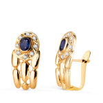 18K PENDIENTES ORO AMARILLO PANTER CON ZAFIRO Y CIRCONITAS, 16 X 8 MM, CIERRE CATALAN