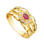 18K SORTIJA ORO AMARILLO PANTER CON CIRCONITAS Y RUBI NATURAL 4X3 MM, ANCHO: 9MM