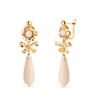 18K PENDIENTES ORO AMARILLO LAZO MARFIL, MEDIDA: 33X10 MM, CIERRE CATALAN