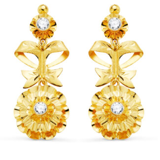 18K PENDIENTES ORO AMARILLO CUBANAS CON CIRCONITA 40X14 MM CIERRE CATALAN