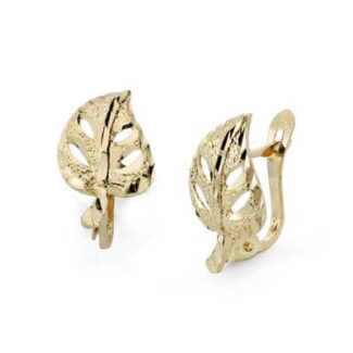 18K PENDIENTES ORO AMARILLO HOJA CALADA 14X8 MM CIERRE CATALAN