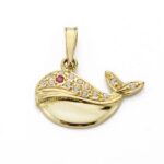 18K COLGANTE ORO AMARILLO BALLENA CIRCONITA 13X19 MM